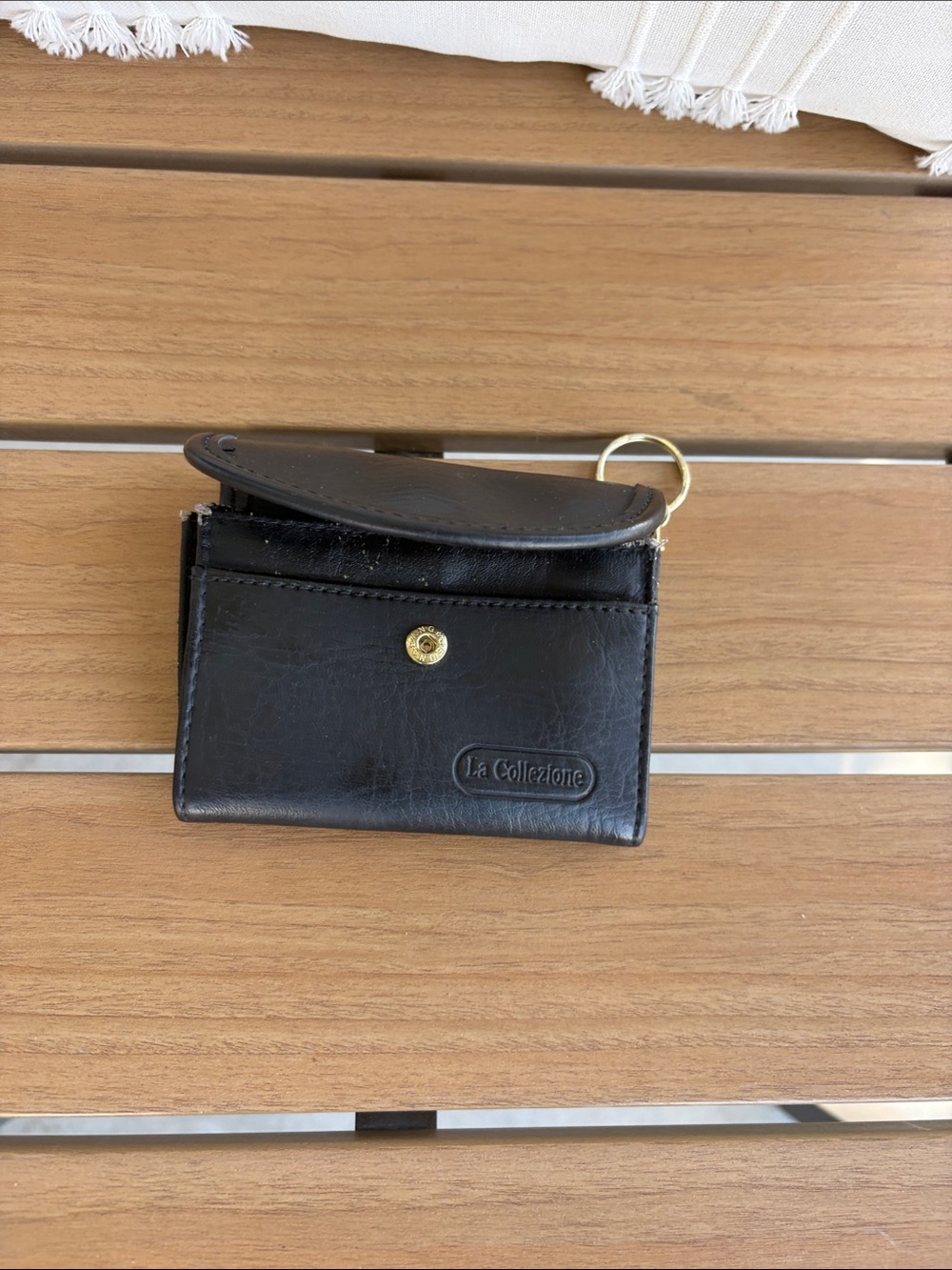 Black Leather Card Wallet with Gold Ring